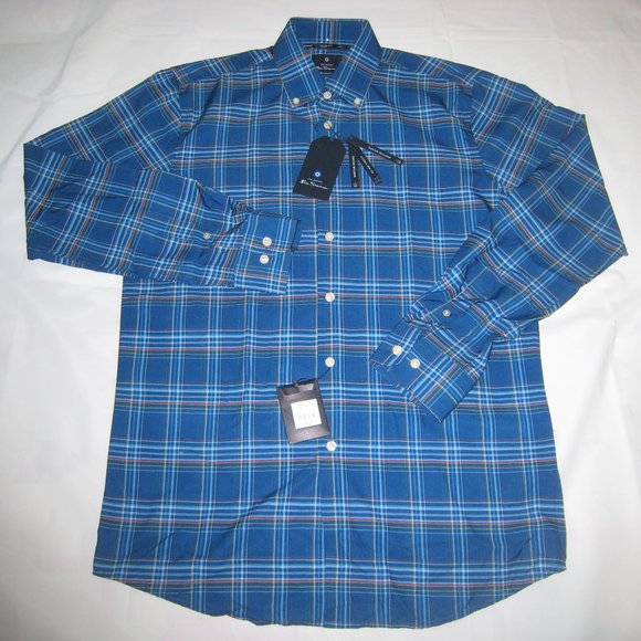 Ben Sherman Men's Long Sleeve Dress Shirt Slim Fit Blue Multicolor Plaid Sz M - Picture 1 of 9